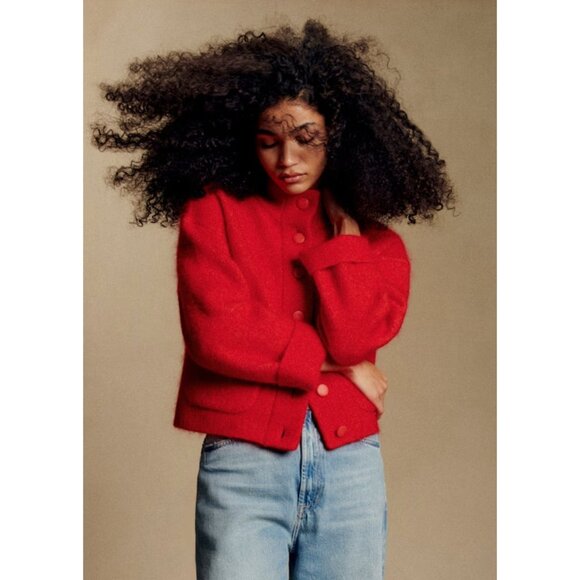 NWT Sezane Thais Jacket in Red Wool Kid Mohair Short Cardigan M - Picture 5 of 9